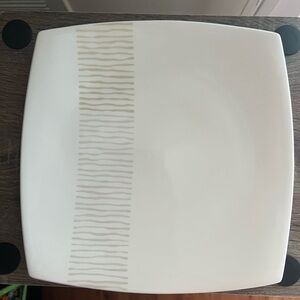 Mikasa White Square Dinner Plate with Subtle Tan Stripe Set of 4